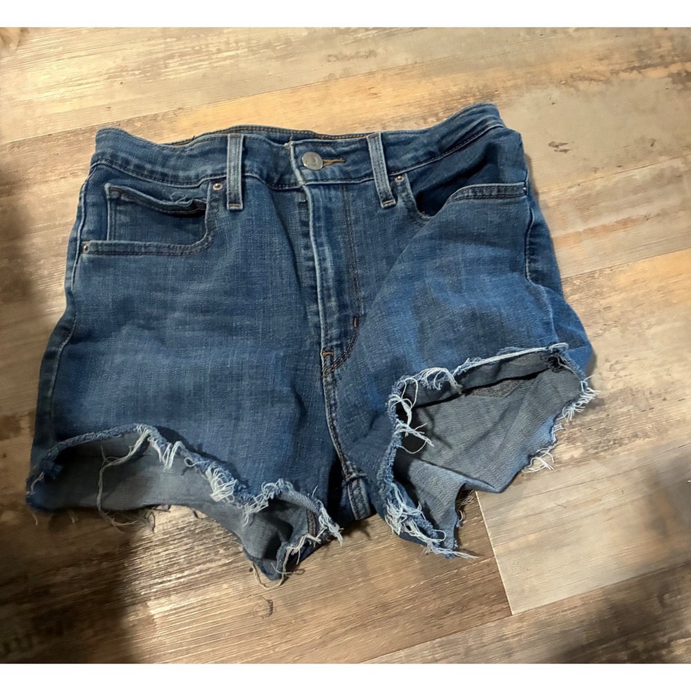 Levis 721 High Rise Skinny Blue Denim Cut Off Frayed Hem Shorts Womens 29